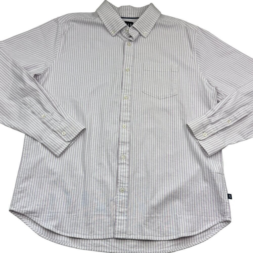 GAP Cotton Stretch Blend Striped Classic Oxford Long Sleeve Shirt Men's Size L